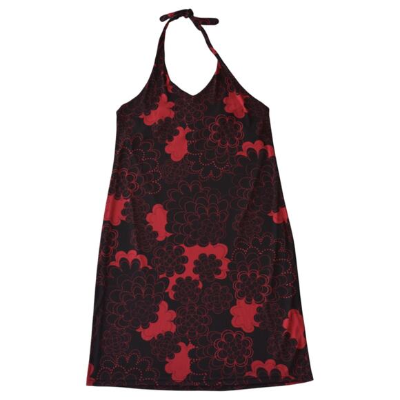 Y2K Red & Black Floral Backless Halter Dress -Size Large - Picture 2 of 7